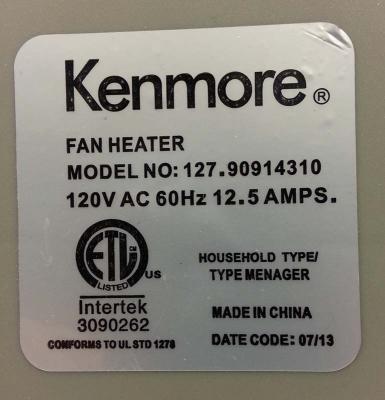 Label on fan heater