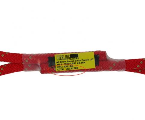 Lot number location on rope