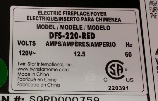 Label showing the model number