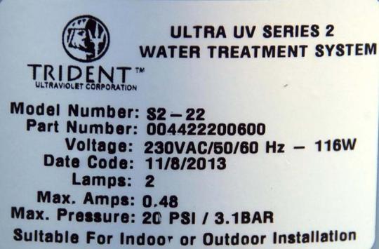 Label on Paramount Trident pool sanitation system