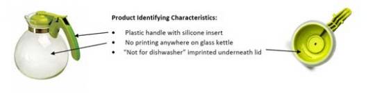 Identifying characteristics on the recalled kettle