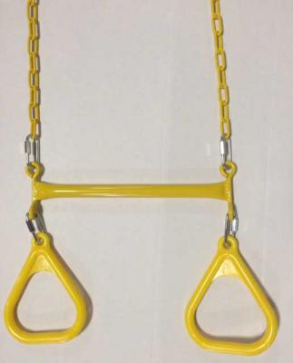A photograph of a trapeze bar with two recalled plastic rings.