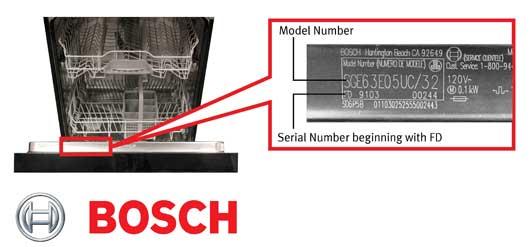 Bosch dishwasher model and serial number location