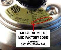 Casablanca fan model number and factory code label