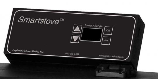 The Smartstove logo appears on the pellet stove’s control panel.