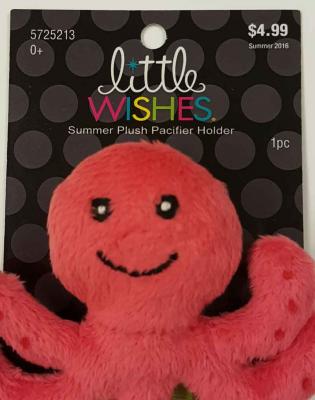 Little Wishes Summer Plush Pacifier Holder – Pink Octopus Packaging