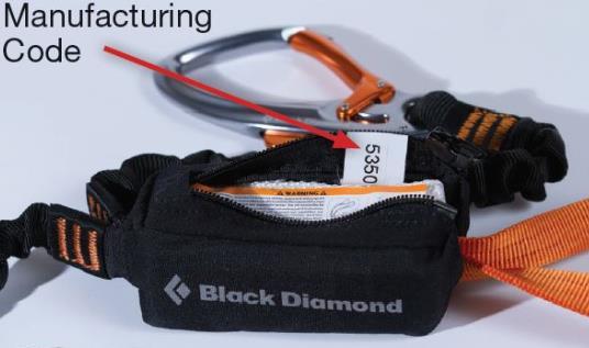 Location of manufacturing code on Black Diamond via ferrata set