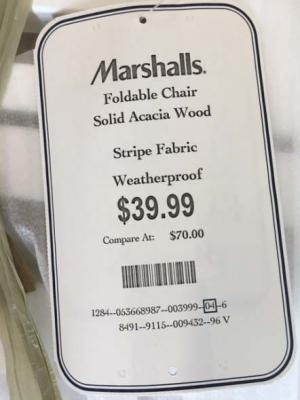 Marshalls hang tag with style number