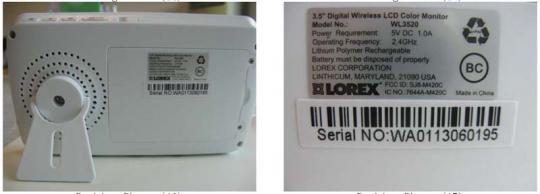 Lorex Care ‘N’ Share baby monitors model numbers (back panel)