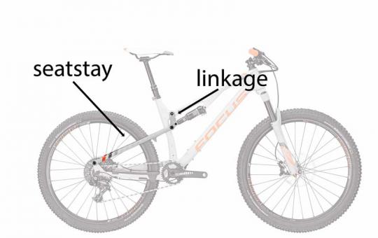 Location of Focus Spine bicycle seatstay and linkage components
