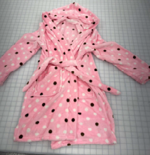 Recalled ChildLikeMe children’s robe in pink with brown polka dots