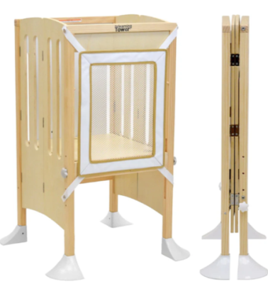 Recalled Grow 'N Stow Folding Learning Tower (front and folded views)