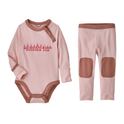 Recalled Infant Capilene Midweight Base Layer Set in pink with “Patagonia Mountain Kids” 