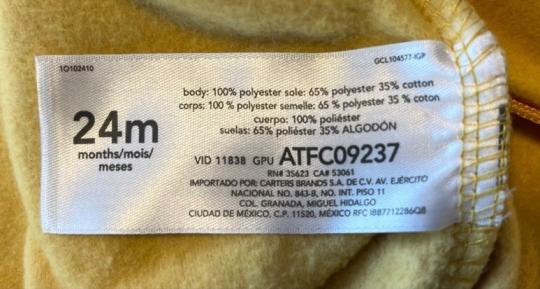 Recalled The William Carter Company Infant’s Pajamas Style number 1O102410 (printed on the front of the care tag sewn on the inside of the pajamas)
