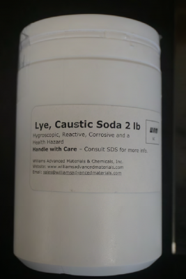 Recalled Williams Advanced Materials & Chemicals – Sodium Hydroxide (Lye, Caustic Soda) jar