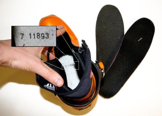 Location of 6-digit Lot Number on Recalled Cross-Country Boots