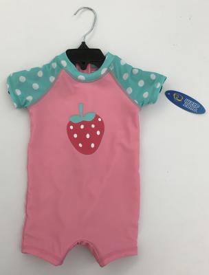 Recalled pink and teal with a strawberry Wave Zone Zip Swimsuit