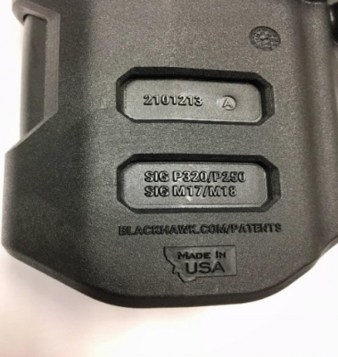 Recalled gun holster marking “2101213 A” 