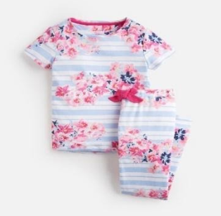  203150-BLUSTRFLRL Blue and white striped pajama with floral print  97% cotton 3% elastane 1 through 12