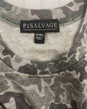 Sewn-in black fabric label at the neck states “P.J. Salvage,” “Made in China,” and size