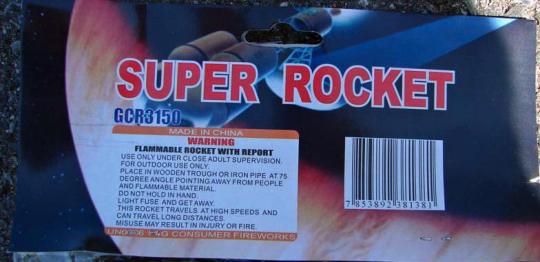 Recalled Super Lightning Rockets label