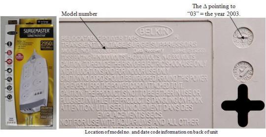 Label on Recalled Surge Protector