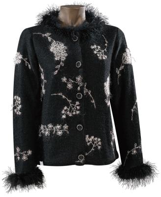 Recalled Christmas sweater with marabou feather trim
