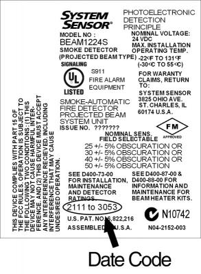 Label on carton for System Sensor smoke detectors