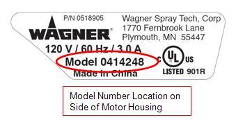 Recalled Wagner Paint Sprayer Model Number Location on Side of Motor Housing