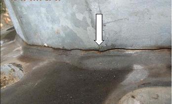 Close-up of crack near weld that joins the recalled pole to its base plate