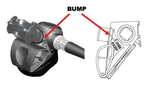 Affected recalled units have a visible raised bump on the side of the regulator between the letter "C" and the mouthpiece