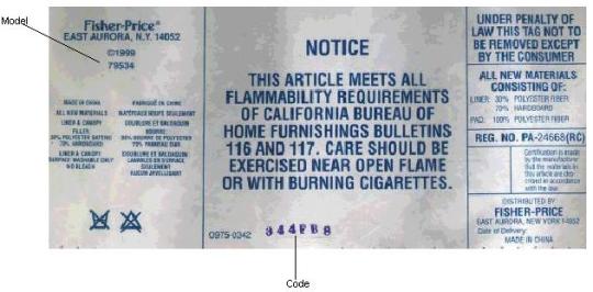 Label on bottom of recalled Bounce 'n Play™ Activity Dome