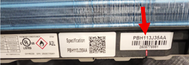 Model PBH113J35AA label example 