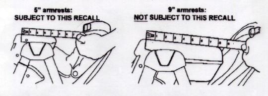Recalled armrest (left and non-recalled armrest (right)