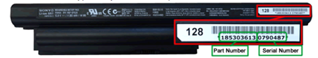 The part numbers location on the battery pack