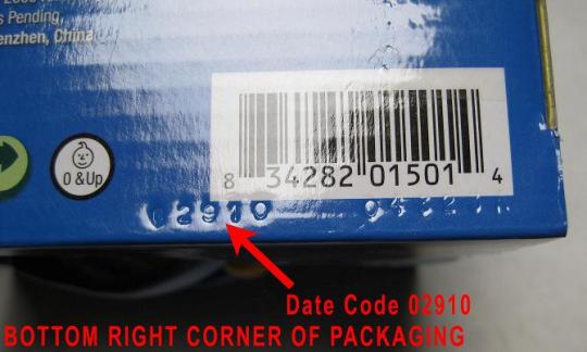 Date code on recalled bead toy packaging