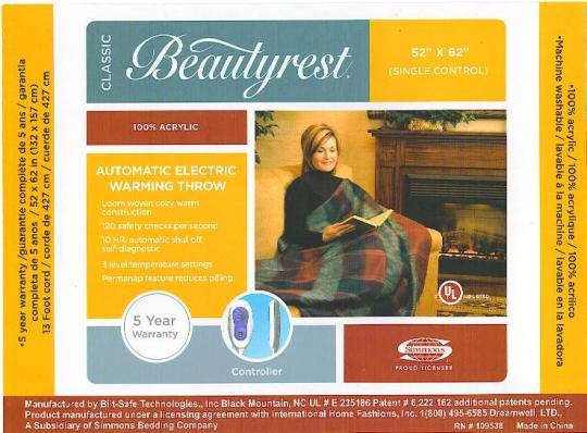 Recalled Classic Beauty Rest Electric Warming Throw