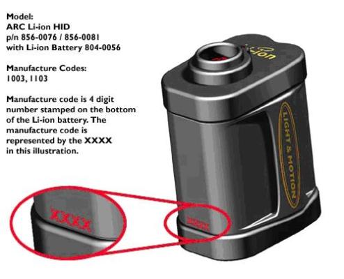 Recalled ARC Lithium Ion Bicycle Light Battery