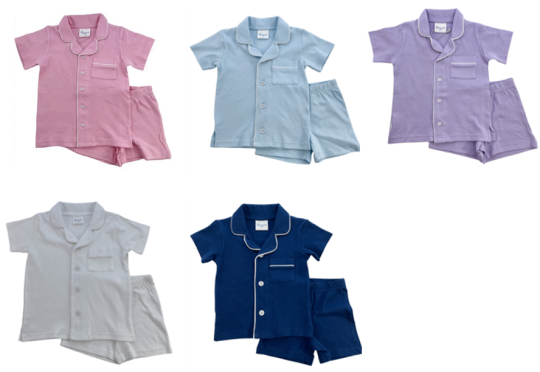 Recalled Blossom Short Sleeve Button Up Short Set – Pink, Light Blue, Lilac, White, Navy