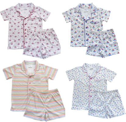 Recalled Blossom Short Sleeve Button Up Short Set – Fireworks, Sailboats, Stripes, Tulip
