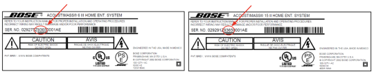 Label of recalled Bose Bass Modules with serial number displayed as “SER. NO” and the date code (digits 8 through 11 of the serial number) circled