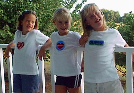 Girls wearing recalled GUESS? liquid-filled bubble patch t-shirts