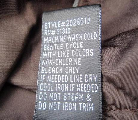 Label on Recalled Girls' Jacket