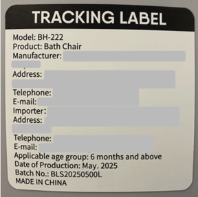 “Model: BH-222” is printed on a label on the back of the seat