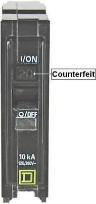 Recalled counterfeit circuit breaker