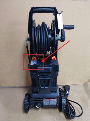 Model number “HD14P-Z” is printed on a label on the back of the recalled COMMOWNER pressure washers