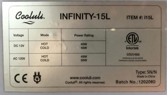 Model (ITEM #:) and batch number located on a label inside of the door of the recalled minifridge