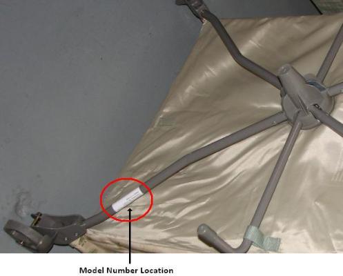 Model Number Location on Recalled Play Yard with Bassinet