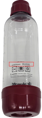 Recalled Drinkmate 1L Carbonation Bottle label with expiration date
