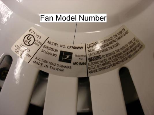 Model number on recalled ceiling fan